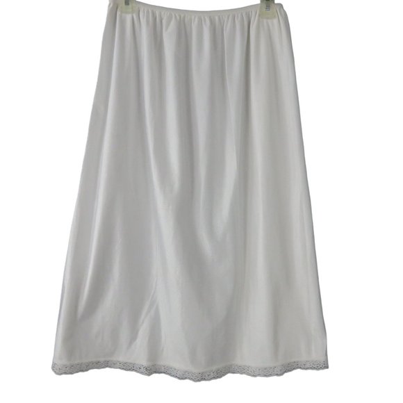Vintage 70s Full Length White Nylon Half Slip Womens L Lace Hem USA Union Tag - Picture 3 of 10